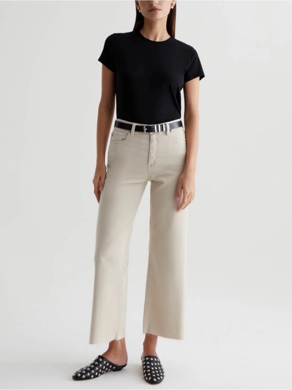 Ag Adriano Goldschmied Cream Cropped Wide-Leg Jeans Size 27